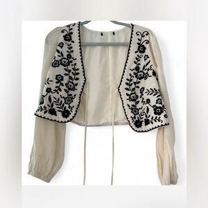 Embroidered Floral Cream and Black Bolero Jacket